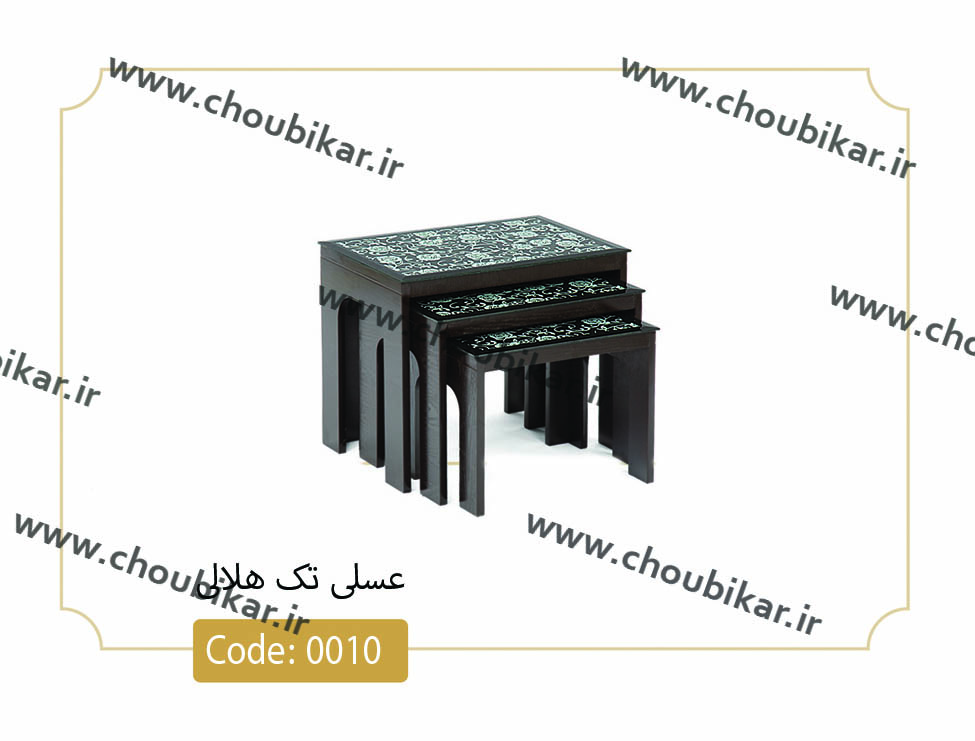 میز عسلی هلالی کد 0010 نگین چوب صفحه شیشه سکوریت بدنه MDF رنگی